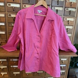 Kim Rogers 2X Linen Vibrant Pink Button-Down Shirt
